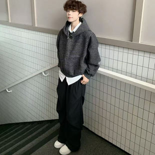 潮牌老钱风裤 男宽松长裤 加绒加厚 复古黑色休闲裤 YORKZOOM秋冬美式