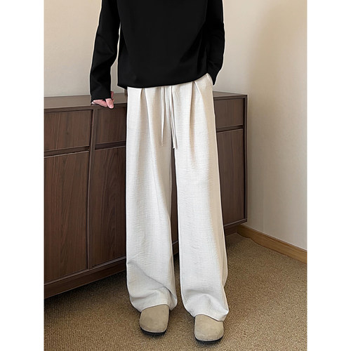 老钱风仿麻垂感休闲裤长裤