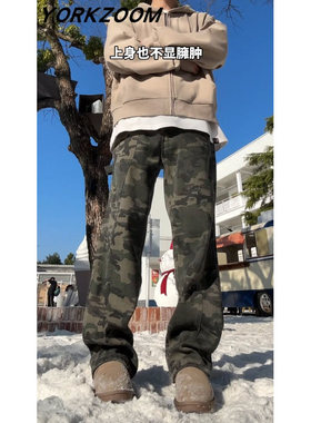 YORKZOOM美式迷彩工装裤男直筒休闲裤加绒高街潮牌长裤长裤子秋冬