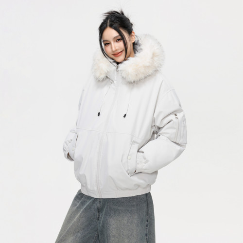 连帽毛领派克服棉衣情侣