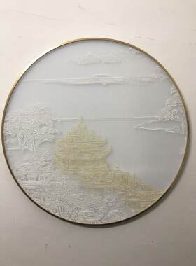 立体肌理浮雕D挂画透明丝绢山水楼阁圆形装饰画客厅餐厅卧室挂画