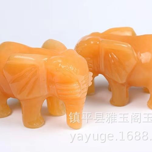 天然玉石荣华富贵黄玉大象摆件招财吸水如意象聚宝盆摆件吸水纳财