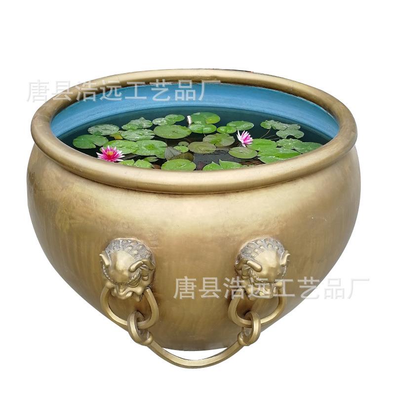 仿古铜雕鱼缸做旧聚财铜缸花盆福字铜缸青铜大缸定制