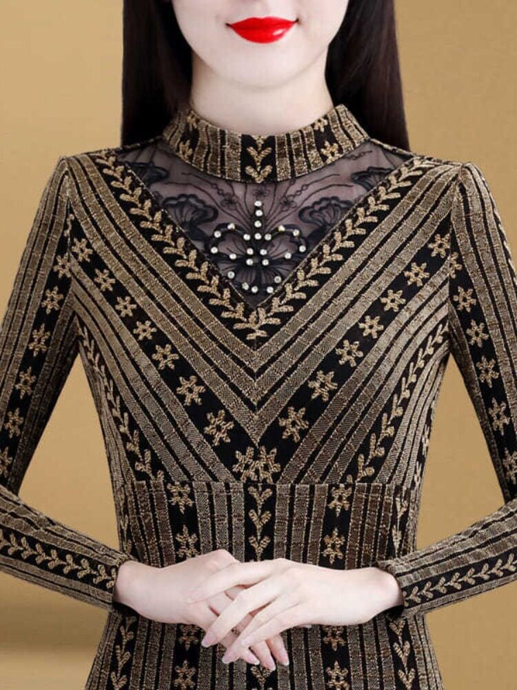 IN WINTER THE NEW FASHIONABLE FOREIGN SHIRT FLEECE AND THICKENED BASE SHIRT WOMENS LONG-SLEEVED WARM INNER LAYER AND A HOLLOW TOP ARE CHIC