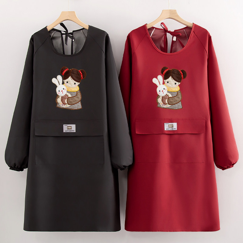 拉链大口袋长袖罩衣餐饮防水防油男女同款围裙时尚韩版印花工作服