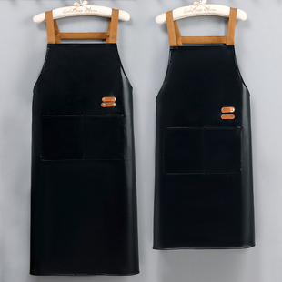 防水防油围裙家用厨房PU皮革软餐饮专用定制logo印字工作服女男士