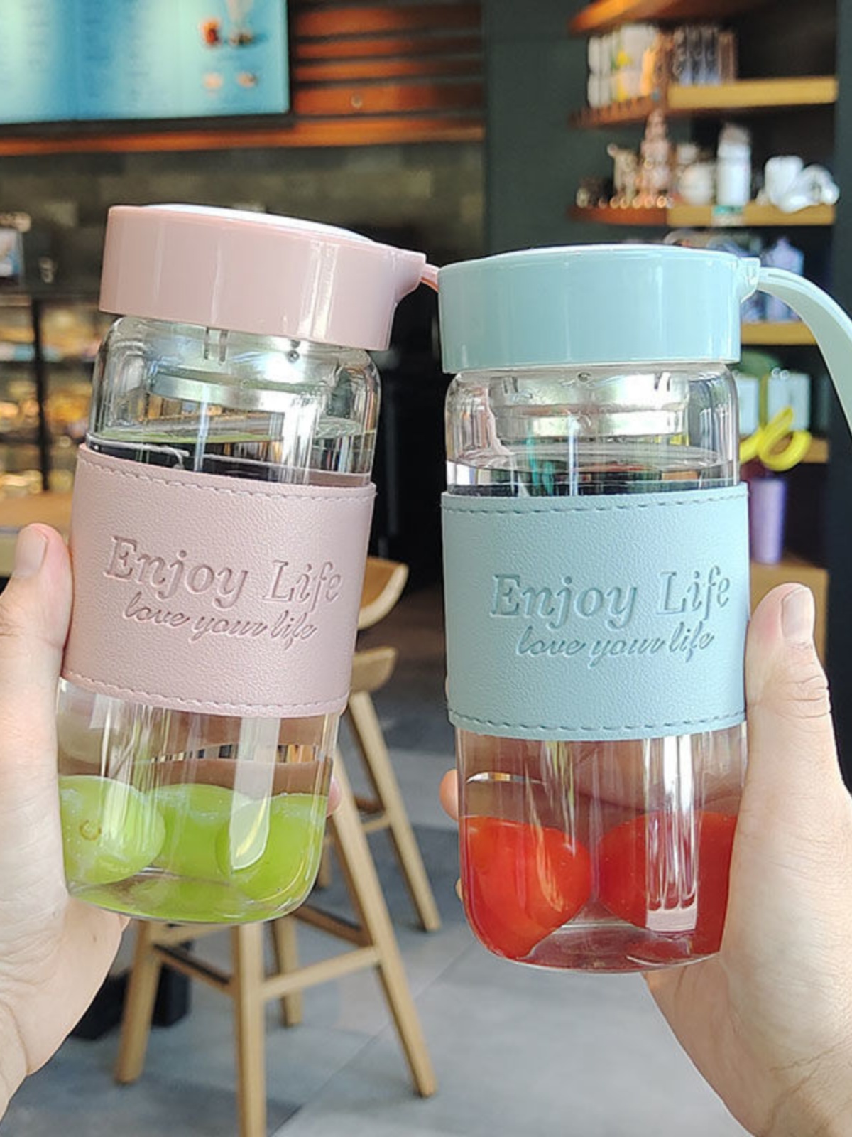 高颜值外出旅游防烫手工玻璃杯