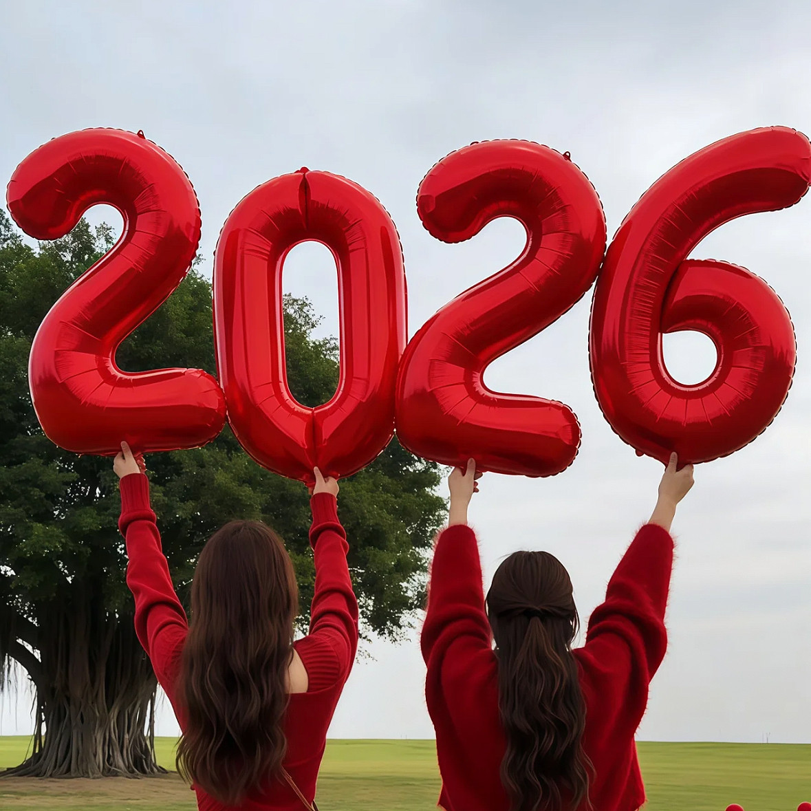2026红色数字气球铝膜新年装饰圣诞跨年照片写真道具马年年会布置
