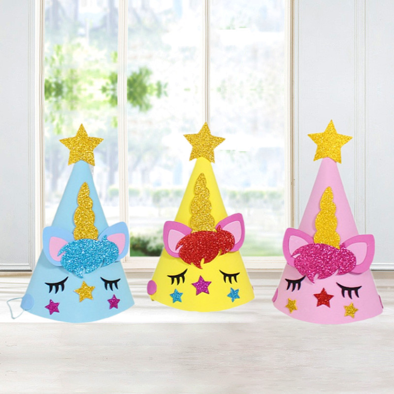宝宝一周岁生日帽子男孩女孩儿童可爱卡通派对头饰装扮独角兽