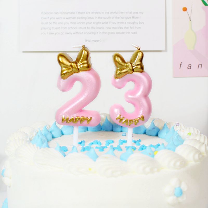 新款蝴蝶结公主粉色网红数字蜡烛