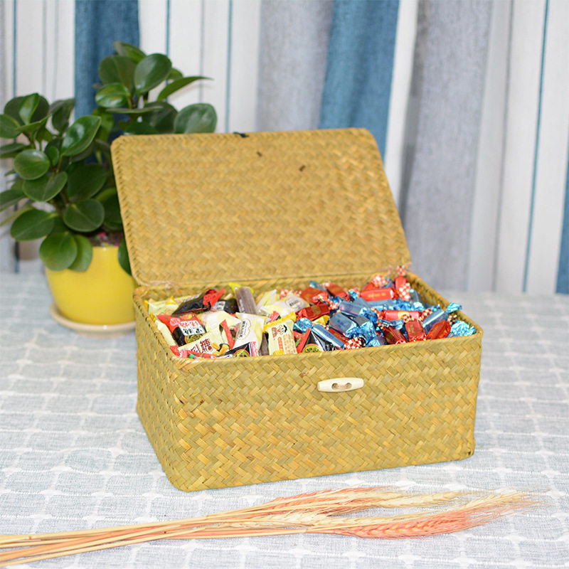 海草编织收纳盒卧室衣柜整理盒手工编制竹筐客厅食品收纳盒储备箱