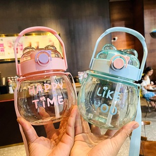 简约大肚水杯800ml夏季儿童学饮杯塑料水壶时尚女生高颜值双饮口