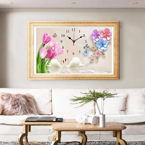 贴钻十字绣 新款 钻石画花开富贵春 钻石画厂家 花卉钟表