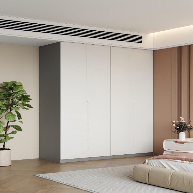 现代简约卧室多尺寸组合衣柜环保实木欧松板奶油风四门衣柜