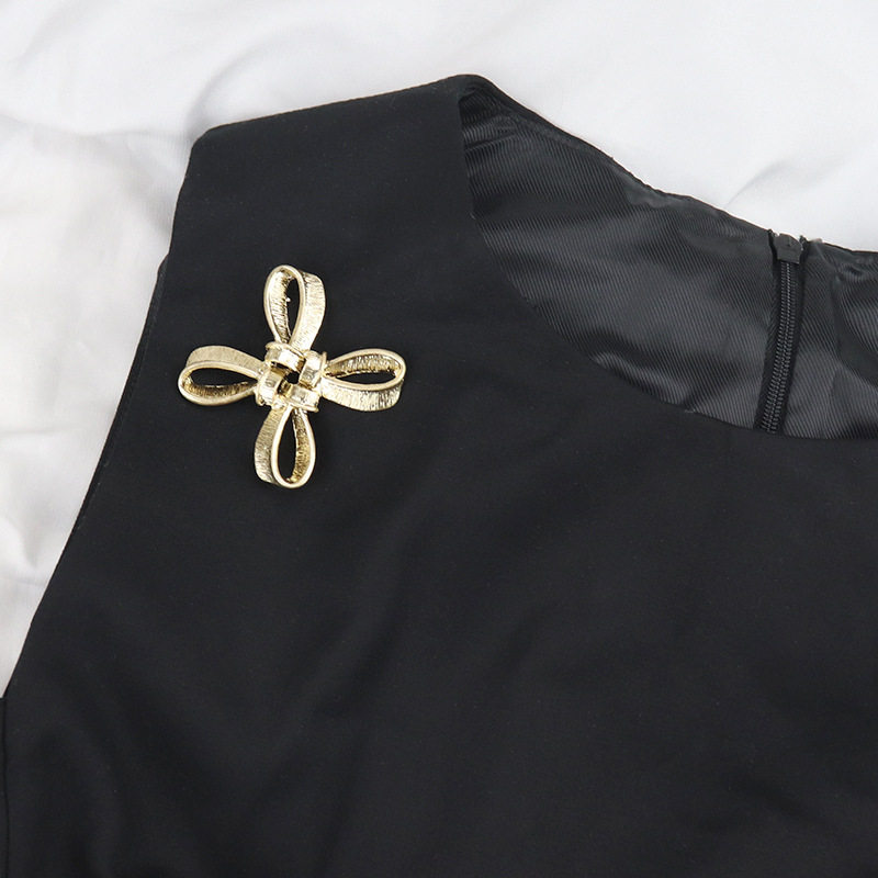 中古vintage复刻Trifari胸针金色十字蝴蝶结丝带打标