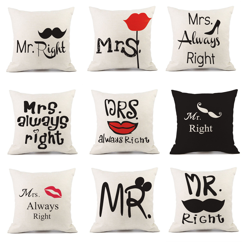 黑色字母胡红唇子亚麻抱枕时尚情侣字母抱枕沙发靠垫印花logo