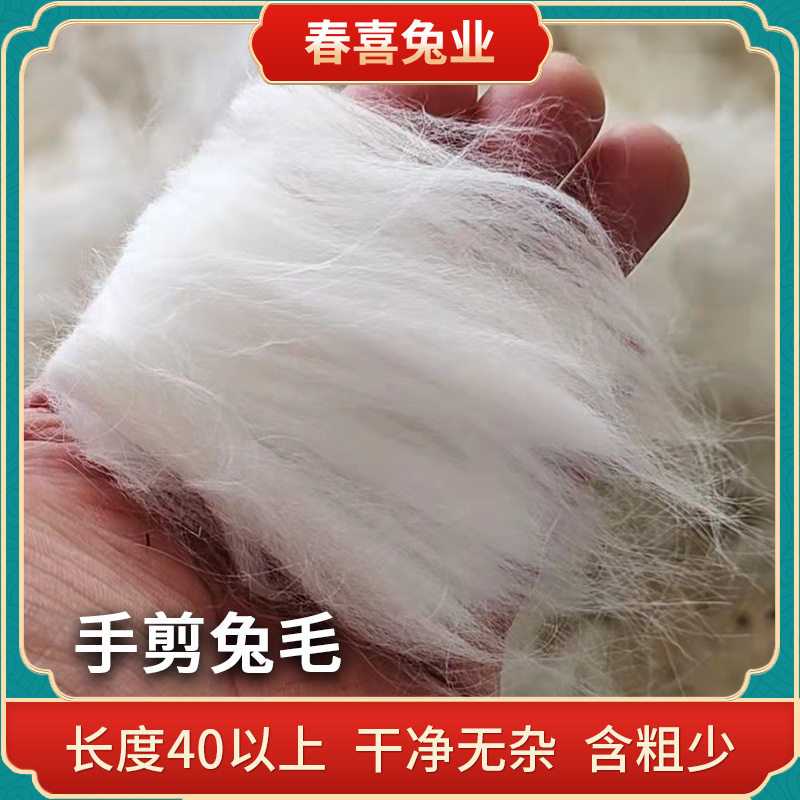 兔毛纱线厂家供应散养白色长毛兔原料披肩皮草可用手剪白细长