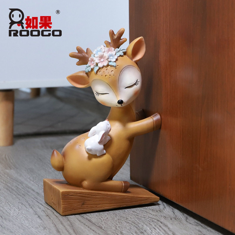 如果创意小花鹿门推卡通树脂防风门塞家居装饰品门阻门器书档