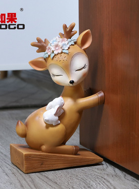 如果创意小花鹿门推卡通树脂防风门塞家居装饰品门阻门器书档