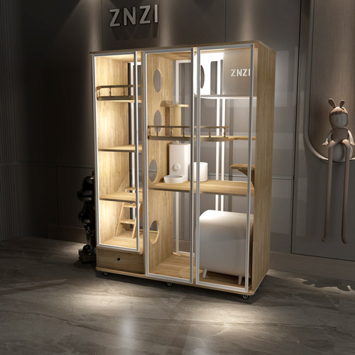 ZNZI智能语音控制大型实木猫别墅