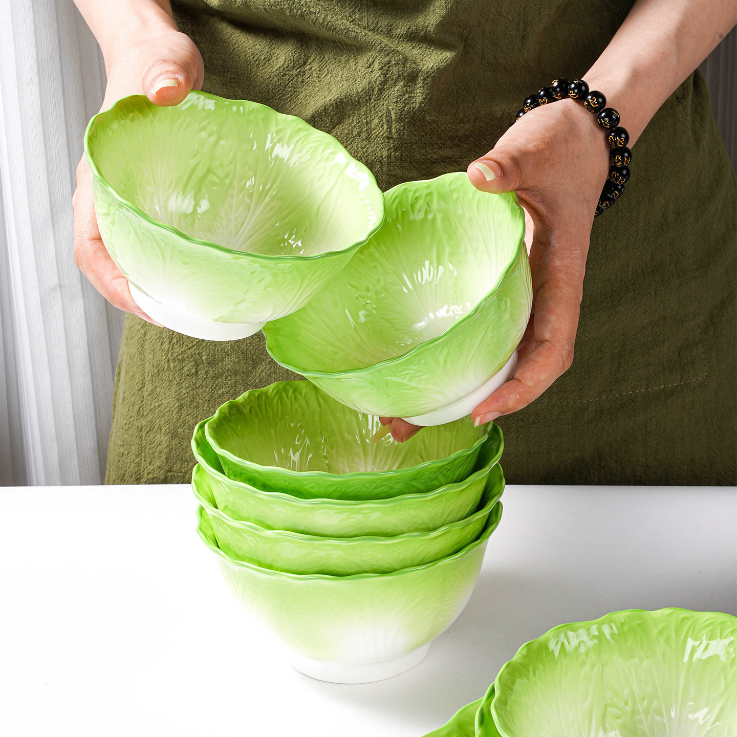 陶瓷碗家用米饭碗大号釉下彩2025新款吃饭喝汤碗高颜值白菜碗餐具