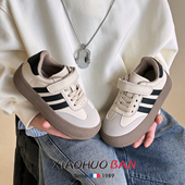 真皮女童运动鞋 子男童休闲德训鞋 2025新款 秋冬加绒女孩儿童二棉鞋