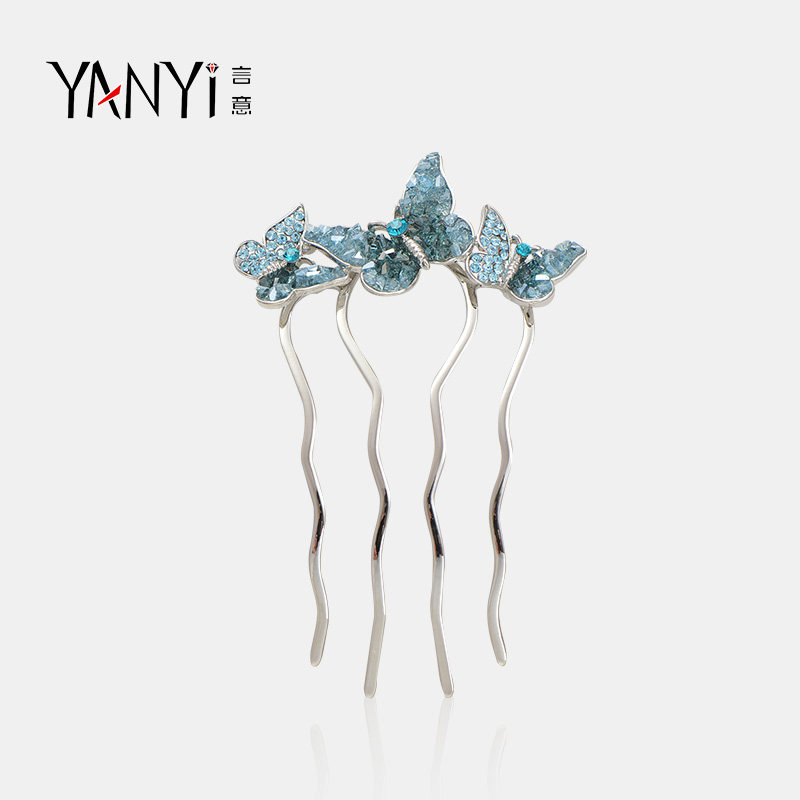 Yanyi/言意晶石蝶韵高级感四齿插梳发夹精致气质盘发头饰卡子