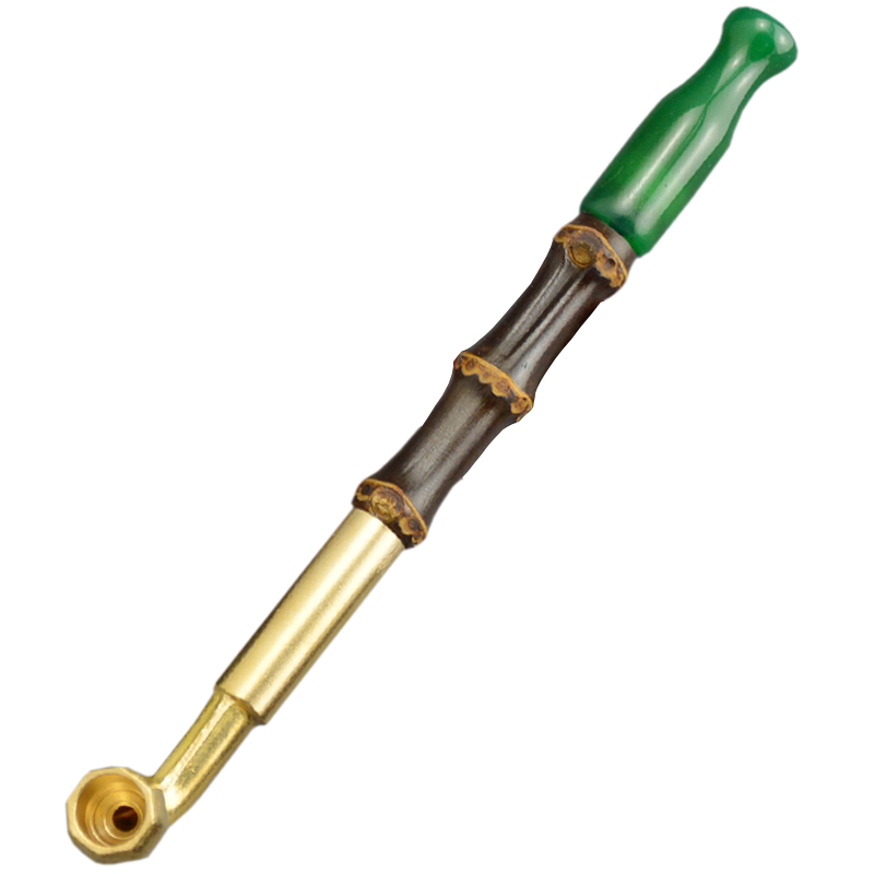 艾宝（abo）烟具竹节烟斗传统老式旱烟袋叶子烟锅子绿玛瑙烟嘴紫