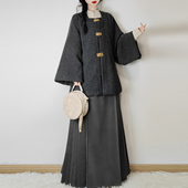 马面裙套装 觅锦明制汉服女改良对襟开衫 弓袋袖 秋冬加厚日常百搭