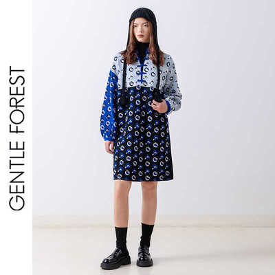 连身裙花卉羊毛连身裙中式风