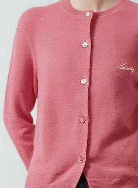 Gentle Forest城市系列字母刺绣粗纺羊毛纯色简约针织毛衣小开衫