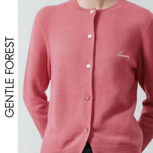 Gentle Forest城市系列字母刺绣粗纺羊毛纯色简约针织毛衣小开衫
