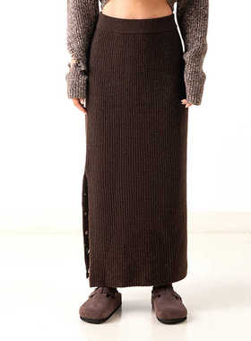 Gentle Forest【不染】牦牛绒H型开叉长款针织半身裙