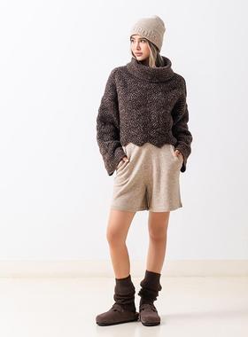 Gentle Forest【不染】牦牛绒扳针提花高领波浪下摆短款套头衫