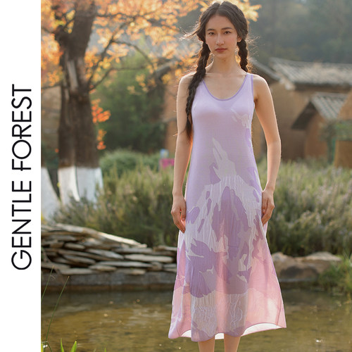Gentle Forest【白】醋酸纱苍山雪景提花正反两穿针织背心裙