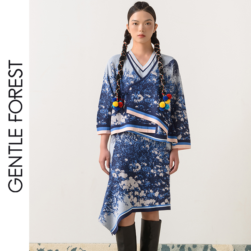 Gentle Forest【彝】山花浪漫搭襟绑带针织开衫