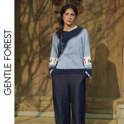 Gentle Forest【彝】非遗联名新民族手工彝绣斜襟七分袖短款开衫