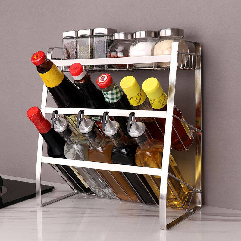 304不锈钢厨房调味品置物架台面收纳用品调味瓶斜放式调料架子