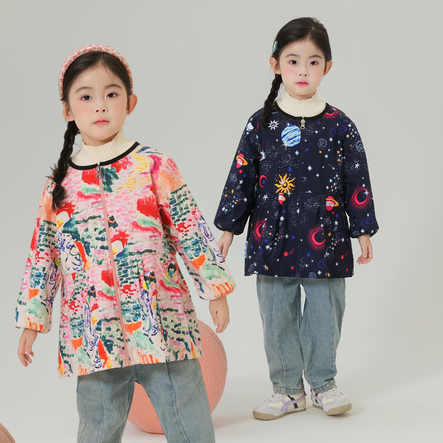 女宝宝防水罩衣长袖秋冬羽绒服