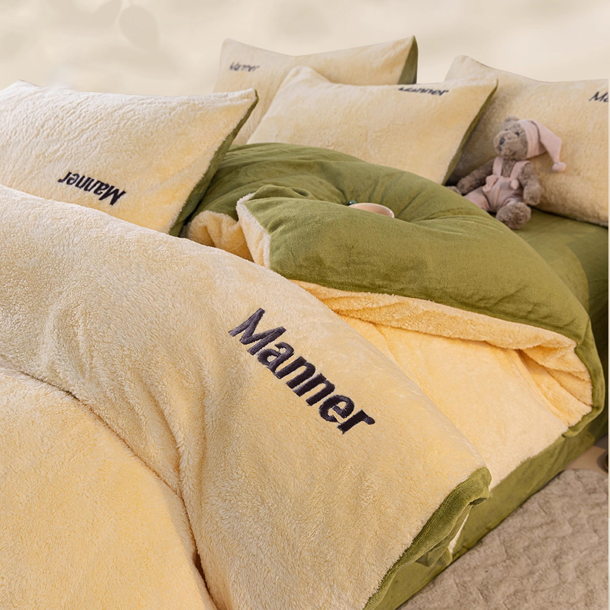 2025新款A类A面北极绒B面牛奶绒四件套简约双面绒纯色单人三件套4