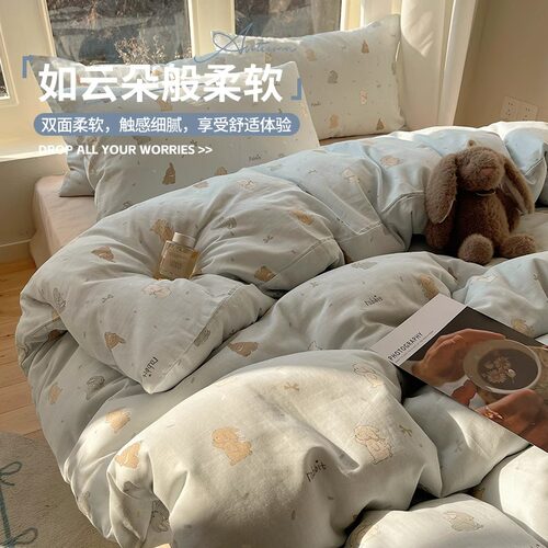 A类母婴级双层纱床上四件套全棉纯棉儿童卡通被套床单三件套床品4