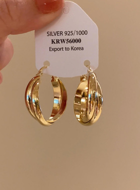 金色交叉双环耳环女2026新款爆款