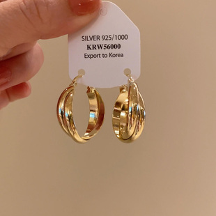 金色交叉双环耳环女2025新款 高级感轻奢小众气质耳扣简约耳圈 爆款