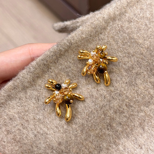 美拉德仿虎眼石烟花耳环2025新款 高级感轻奢小众独特秋冬耳钉 爆款