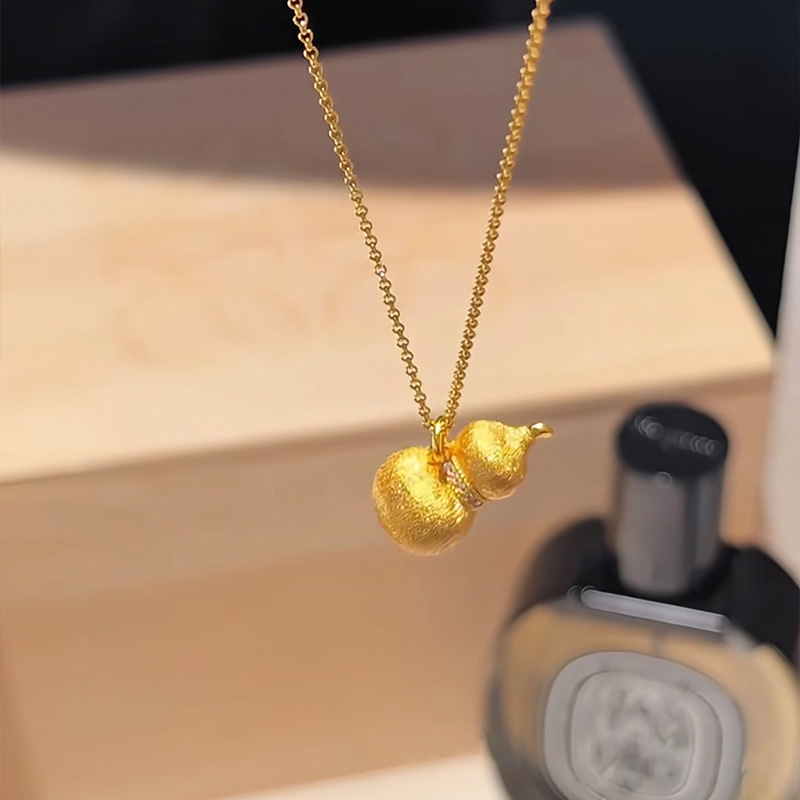 S925纯银古法金色拉丝葫芦吊坠项链女款2025新款新中式锁骨链颈链
