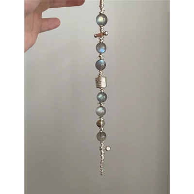 S925纯银猫眼灰月光串珠手链女款