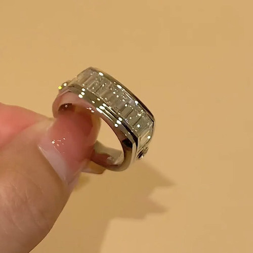 微镶锆石方形金属戒指女2025新款