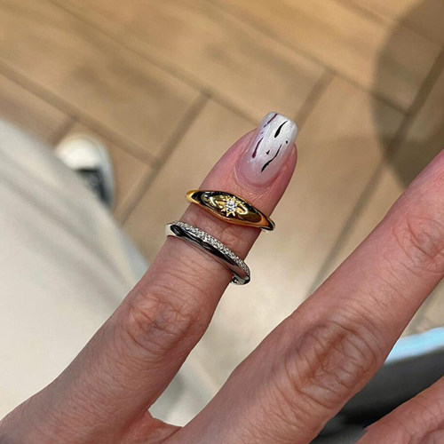 S925纯银中古金色八芒星锆石戒指