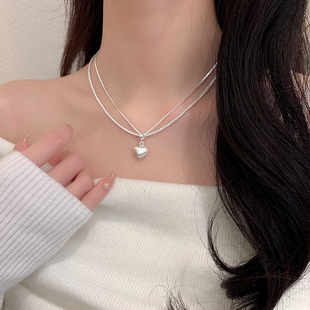 双层爱心吊坠项链女款 满天星锁骨链高级感轻奢小众毛衣链 2025新款