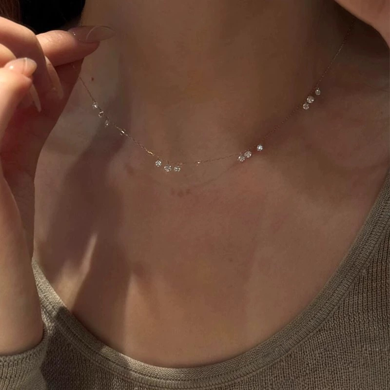 S925纯银超闪锆石项链女款2025新款简约气质锁骨链高级感轻奢小众